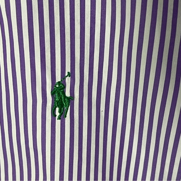 Ralph Lauren Purple Striped Button Up Green Pony Size XXL 2XL Button Collar - Picture 2 of 6